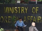 A police officer keeps vigil outside the Pakistan's ministry of foreign affairs, in Islamabad.