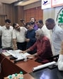 YEIDA officials reviewing layout plan of the Int’l Film City submitted by Bayview Projects LLP on Tuesday. (Sourced)