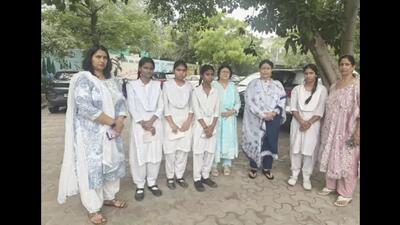 A monkey bit nine girl students at PM Shri Government Girls’ Senior Secondary School at Murthal in Sonepat on Wednesday. (HT Photo)
