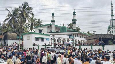 Abdul Rahiman’s funeral procession witnessed thousands of supporters on Wednesday. (PTI) Abdul Rahiman’s funeral procession witnessed thousands of supporters on Wednesday. (PTI)