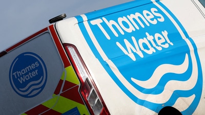 Signage is seen on a Thames Water service vehicle, in London, Britain (REUTERS)