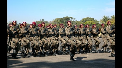 Bengaluru, Jan 15 (ANI): Special Commando Forces of the Indian Army march past at the 75th Army Day Parade, at MEG Centre, in Bengaluru on Sunday. (ANI Photo) (Ayush Chopra) Bengaluru, Jan 15 (ANI): Special Commando Forces of the Indian Army march past at the 75th Army Day Parade, at MEG Centre, in Bengaluru on Sunday. (ANI Photo) (Ayush Chopra)