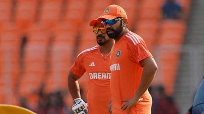 India's Rohit Sharma and fielding coach T Dilip during practice (REUTERS)