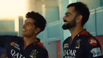 Swastik Chikara approached Virat Kohli in the team dressing room and took a selfie with him. (X Image) Swastik Chikara approached Virat Kohli in the team dressing room and took a selfie with him. (X Image)