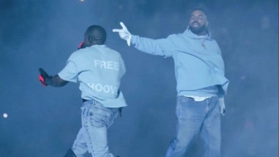 Kanye West and Drake at a 'Free Larry Hoover' concert (X) Kanye West and Drake at a 'Free Larry Hoover' concert (X)