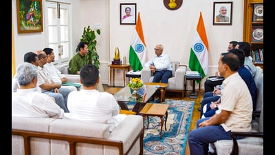 Manipur Governor Ajay Kumar Bhalla during a meeting with MLAs to discuss the law and order and political situation in the state and for the formation of a new government, in Imphal. (PTI PHOTO)