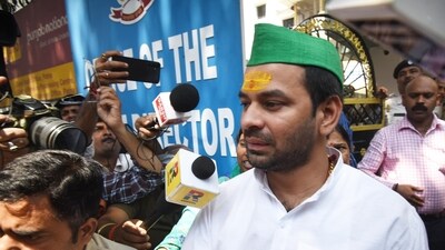 The move came a day after Tej Pratap posted a woman’s pictures on social media, claiming he was in a relationship with her for 12 years.. (Santosh Kumar/ Hindustan Times)