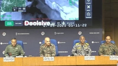Four senior officers from the Indian armed forces at a briefing on Operation Sindoor earlier this month. (PIB screengrab ) Four senior officers from the Indian armed forces at a briefing on Operation Sindoor earlier this month. (PIB screengrab )