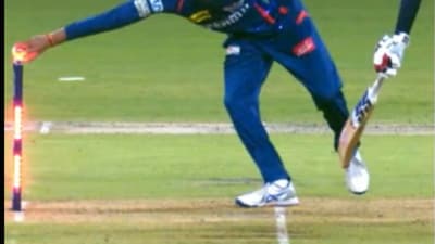 Jitesh Sharma was outside the crease when Digvesh Rathi dislodged the bails (X) Jitesh Sharma was outside the crease when Digvesh Rathi dislodged the bails (X)