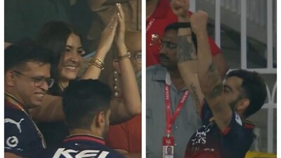 Anushka Sharma and Virat Kohli celebrating RCB's entry into IPL Qualifier 1 Anushka Sharma and Virat Kohli celebrating RCB's entry into IPL Qualifier 1