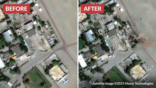 Pakistan's Nur Khan airbase before and after India's strikes under Operation Sindoor (Maxar Technologies.) Pakistan's Nur Khan airbase before and after India's strikes under Operation Sindoor (Maxar Technologies.)