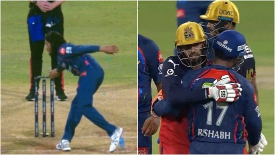 Digvesh Rathi attempts to run Jitesh Sharma out at the non-striker's end (X)