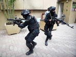 Anti-Terror Squad of Bihar team during mock drill at P&M Mall at Patliputra area in Patna.
