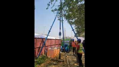 A geotechnical survey is underway for the first phase of the Gurugram Metro project. (HT PHOTO) A geotechnical survey is underway for the first phase of the Gurugram Metro project. (HT PHOTO)