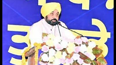 Chief minister Bhagwant Singh Mann during a programme in Bathinda on Thursday. (HT Photo) Chief minister Bhagwant Singh Mann during a programme in Bathinda on Thursday. (HT Photo)