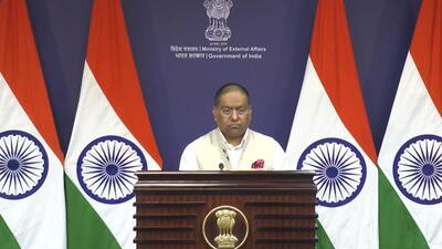 Ministry of External Affairs official spokesperson Randhir Jaiswal addresses a press conference in New Delhi. (via PTI File/@MEAIndia) Ministry of External Affairs official spokesperson Randhir Jaiswal addresses a press conference in New Delhi. (via PTI File/@MEAIndia)