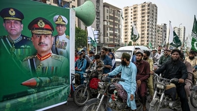 Activists of the Pakistan Markazi Muslim League take part in a rally marking 'Youm-e-Takbeer' in Karachi on May 28, 2025. (AFP) Activists of the Pakistan Markazi Muslim League take part in a rally marking 'Youm-e-Takbeer' in Karachi on May 28, 2025. (AFP)