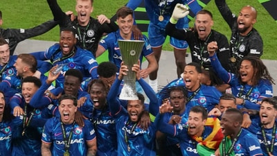 Chelsea's Reece James holds the trophy as he celebrates with his teammates after winning the Europa Conference League final soccer match between Real Betis and Chelsea in Wroclaw, Poland (AP) Chelsea's Reece James holds the trophy as he celebrates with his teammates after winning the Europa Conference League final soccer match between Real Betis and Chelsea in Wroclaw, Poland (AP)