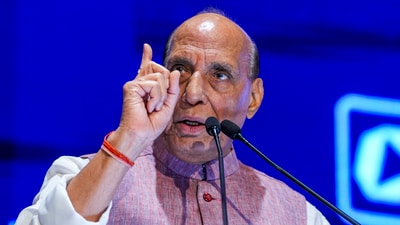 Rajnath Singh addresses the CII Annual General Meeting & Business Summit 2025, in New Delhi, Thursday, May 29, 2025. (PTI) Rajnath Singh addresses the CII Annual General Meeting & Business Summit 2025, in New Delhi, Thursday, May 29, 2025. (PTI)