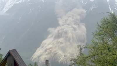 Mud and rocks slide down a mountain after a glacier partially collapsed covering most of the village of Blatten, Switzerland May 28, 2025, in this screen grab taken from a handout video. Pomona Media/Handout via REUTERS    THIS IMAGE HAS BEEN SUPPLIED BY A THIRD PARTY. MANDATORY CREDIT (via REUTERS)