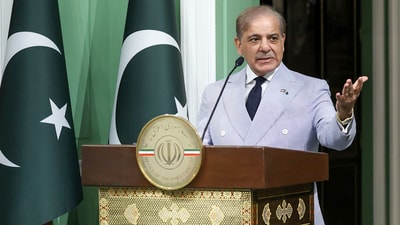 Pakistan's Prime Minister Shehbaz Sharif during a press conference in Tehran, Iran, on May 26, 2025. (AP) Pakistan's Prime Minister Shehbaz Sharif during a press conference in Tehran, Iran, on May 26, 2025. (AP)