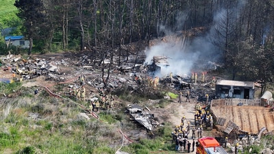 An emergency office in Pohang said that rescue workers and fire trucks were dispatched to the site (AP) An emergency office in Pohang said that rescue workers and fire trucks were dispatched to the site (AP)