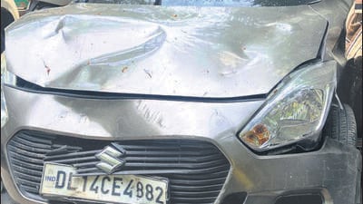 The car involved in the crash. The deceased were identified as Aseem Ansari, 45, and Phool Singh, 35. (HT Photo) The car involved in the crash. The deceased were identified as Aseem Ansari, 45, and Phool Singh, 35. (HT Photo)
