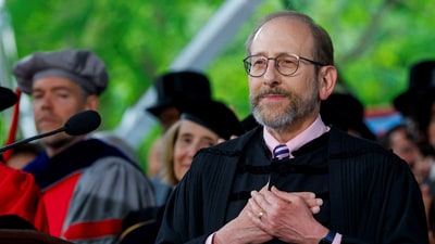 Harvard University President Alan Garber reacts, as he acknowledges sustained applause from students, during the 374th Commencement exercises at Harvard University in Cambridge, Massachusetts, U.S., May 29, 2025. REUTERS/Brian Snyder (REUTERS)