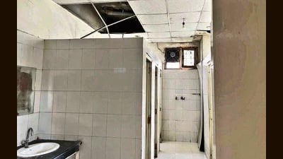 Washroom of students hostel at Senior Secondary Residential School for Meritorious Students in poor condition. (HT Photo) Washroom of students hostel at Senior Secondary Residential School for Meritorious Students in poor condition. (HT Photo)