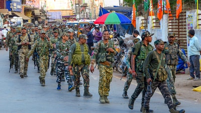 File image: Security personnel conduct a flag march on the eve of the Chhattisgarh local bodies elections, at Jagdalpur in Bastar district, Monday, Feb. 10, 2025. (PTI) File image: Security personnel conduct a flag march on the eve of the Chhattisgarh local bodies elections, at Jagdalpur in Bastar district, Monday, Feb. 10, 2025. (PTI)