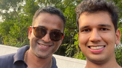 Revant Himatsingka, popularly known as FoodPharmer, shared a photo with Nithin Kamath, the co-founder and CEO of Zerodha. (X/@foodpharmer2) Revant Himatsingka, popularly known as FoodPharmer, shared a photo with Nithin Kamath, the co-founder and CEO of Zerodha. (X/@foodpharmer2)