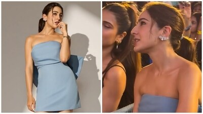 Sara Ali Khan dazzles in a powder blue mini dress. Sara Ali Khan dazzles in a powder blue mini dress.
