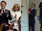 (Left) France's President Emmanuel Macron and his wife Brigitte Macron during a reception for the French community at the International French School (IFS) in Singapore. (Right) Video still showing Brigitte Macron shoving President Macron near an open plane door in Hanoi. (Left) France's President Emmanuel Macron and his wife Brigitte Macron during a reception for the French community at the International French School (IFS) in Singapore. (Right) Video still showing Brigitte Macron shoving President Macron near an open plane door in Hanoi.