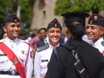 The first batch of women cadets during a passing out parade of 148th course of the National Defence Academy (NDA), in Pune, Maharashtra, on Friday,