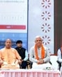 Uttar Pradesh chief minister Yogi Adityanath and BJP national general secretary (organisation) BL Santosh at an event held in connection with the tricentenary of Ahilyabai Holkar, in Lucknow on Thursday. (ANI PHOTO)