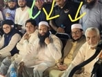 (L-R under arrows) Pakistan's Punjab assembly speaker, LeT commanders Saifullah Ansari, Talha Saeed, and minister Malik Rasheed Ahmed Khan. 
