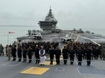 Defence minister Rajnath Singh met with Indian Navy personnel aboard INS Vikrant on Friday. Defence minister Rajnath Singh met with Indian Navy personnel aboard INS Vikrant on Friday.