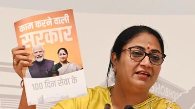Delhi chief minster Rekha Gupta during a press conference on completion of 100 days at Delhi Secretariat in New Delhi on Friday. (Vipin Kumar/HT Photo) Delhi chief minster Rekha Gupta during a press conference on completion of 100 days at Delhi Secretariat in New Delhi on Friday. (Vipin Kumar/HT Photo)