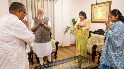 Prime Minister Narendra Modi met the family members of Pahalgam terror attack victim Shubham Dwivedi in Kanpur on Friday. (PTI) Prime Minister Narendra Modi met the family members of Pahalgam terror attack victim Shubham Dwivedi in Kanpur on Friday. (PTI)