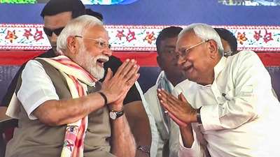 Prime Minister Narendra Modi and Bihar Chief Minister Nitish Kumar during a public meeting, in Rohtas district, Bihar (PTI) Prime Minister Narendra Modi and Bihar Chief Minister Nitish Kumar during a public meeting, in Rohtas district, Bihar (PTI)