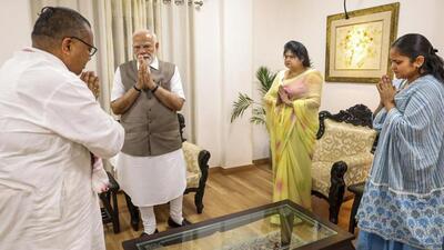 Prime Minister Narendra Modi meets family members of Shubham Dwivedi in Kanpur on Friday. (ANI PHOTO) Prime Minister Narendra Modi meets family members of Shubham Dwivedi in Kanpur on Friday. (ANI PHOTO)