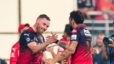 Phil Salt celebrates with Virat Kohli (PTI) Phil Salt celebrates with Virat Kohli (PTI)