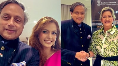 Shashi Tharoor with Miss Panama 2019 Mehr Eliezer (L) and Lorena Castillo de Valera (R), the country's former First Lady. (X/@ShashiTharoor) Shashi Tharoor with Miss Panama 2019 Mehr Eliezer (L) and Lorena Castillo de Valera (R), the country's former First Lady. (X/@ShashiTharoor)