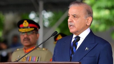Pakistan's Prime Minister Shehbaz Sharif at the passing out parade at the Pakistan Military Academy (PMA) Kakul, in Abbottabad. (AFP) Pakistan's Prime Minister Shehbaz Sharif at the passing out parade at the Pakistan Military Academy (PMA) Kakul, in Abbottabad. (AFP)