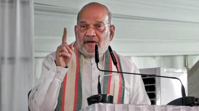 Union home minister Amit Shah addressing a gathering in Poonch on Friday. (PTI Photo)