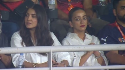 Anushka Sharma and Malvika Nayak in the stands during the match. Anushka Sharma and Malvika Nayak in the stands during the match.