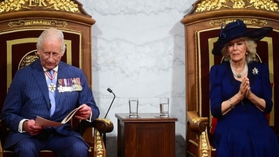 Britain's King Charles III, with Queen Camilla, delivers a speech from the Throne to open the first session of the 45th Parliament of Canada at the Senate of Canada in Ottawa on May 27, 2025. Britain's King Charles III is heading to Canada for a brief but "impactful" visit, at a time when President Donald Trump is floating the idea of making his northern neighbour the 51st US state. The 76-year-old monarch, who is also Canada's head of state as part of the Commonwealth, has never publicly commented on the ambitions of the US president, a noted admirer of the royal family. (Photo by Victoria Jones / AFP) (AFP) Britain's King Charles III, with Queen Camilla, delivers a speech from the Throne to open the first session of the 45th Parliament of Canada at the Senate of Canada in Ottawa on May 27, 2025. Britain's King Charles III is heading to Canada for a brief but "impactful" visit, at a time when President Donald Trump is floating the idea of making his northern neighbour the 51st US state. The 76-year-old monarch, who is also Canada's head of state as part of the Commonwealth, has never publicly commented on the ambitions of the US president, a noted admirer of the royal family. (Photo by Victoria Jones / AFP) (AFP)