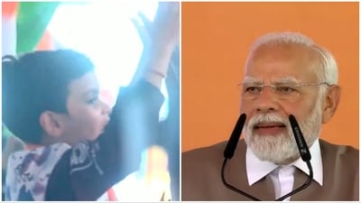 PM Modi asked a child to lower his hands after noticing the child waving at him for a prolonged period during a rally in Kanpur on Friday. (ANI) PM Modi asked a child to lower his hands after noticing the child waving at him for a prolonged period during a rally in Kanpur on Friday. (ANI)