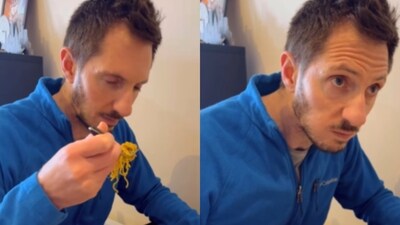 An Italian man’s bewildered reaction to his first taste of Maggi went viral. (Instagram/paneer.and.parmigiano) An Italian man’s bewildered reaction to his first taste of Maggi went viral. (Instagram/paneer.and.parmigiano)