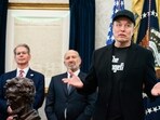 Elon Musk, alongside Secretary of Treasury Scott Bessent (L) and Secretary of Commerce Howard Lutnick (C), speaks during a news conference with US President Donald Trump in the Oval Office of the White House in Washington, DC, on May 30, 2025. Elon Musk, alongside Secretary of Treasury Scott Bessent (L) and Secretary of Commerce Howard Lutnick (C), speaks during a news conference with US President Donald Trump in the Oval Office of the White House in Washington, DC, on May 30, 2025.